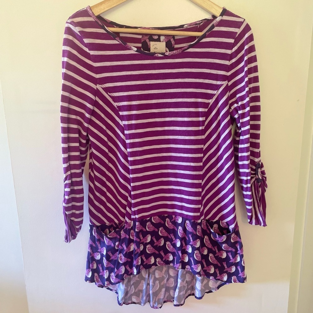 Anthropologie Fairley Tunic Top in Purple Birds